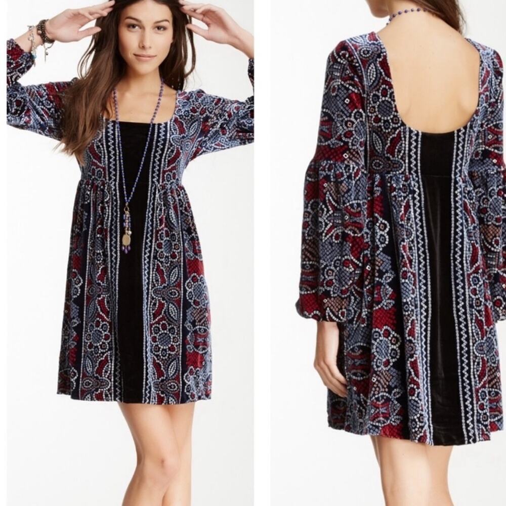 Free People Oh So East Velvet baby doll mini dress